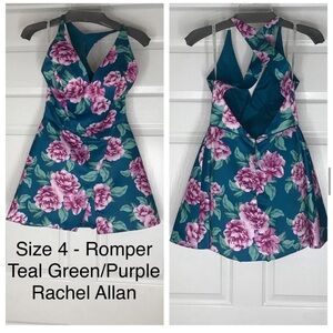 Rachel Allan Teal Green Romper with Purple Floral Print